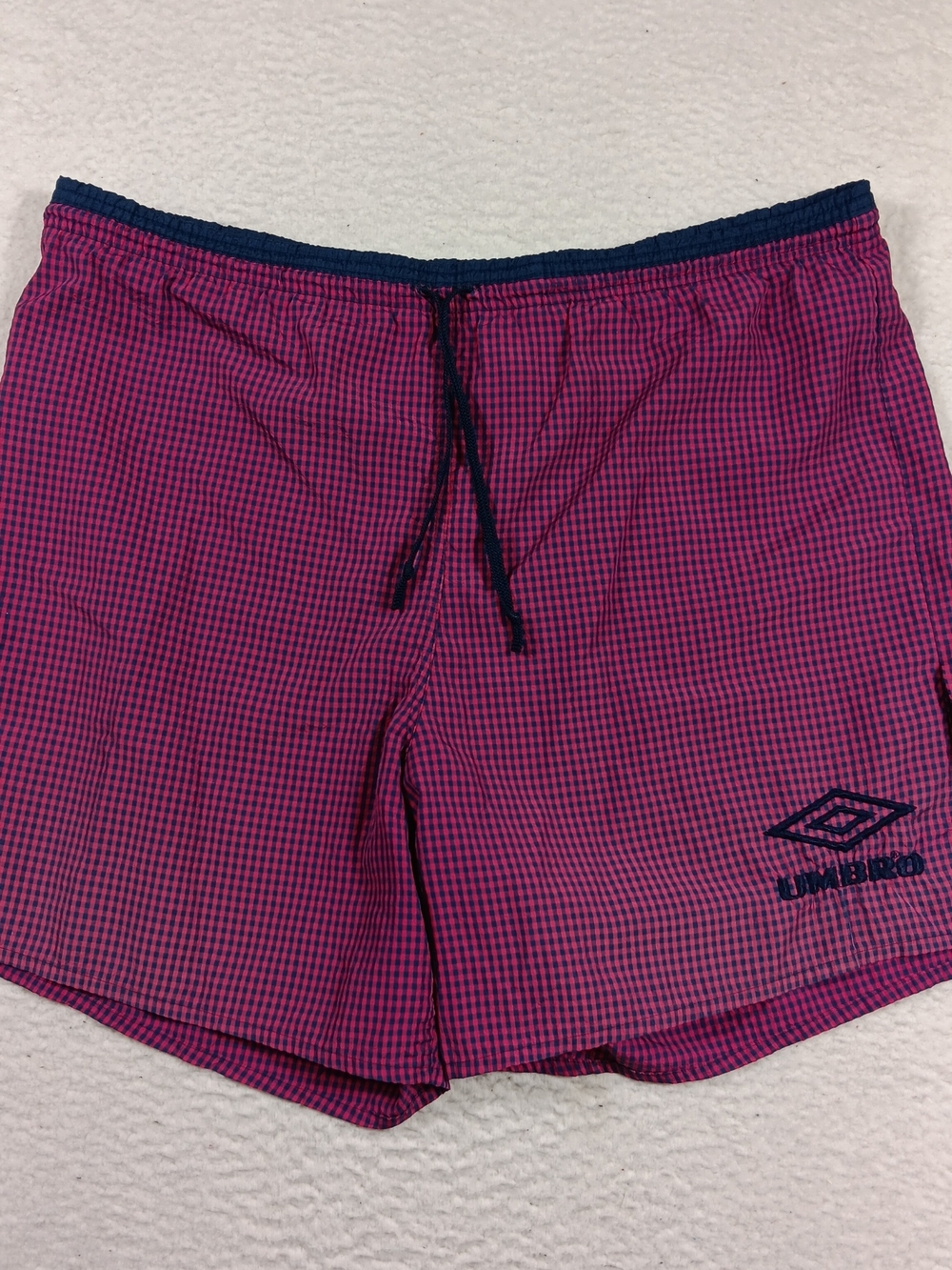Vintage Umbro Shorts Mens Large (XXL) Check Plaid Nylon Soccer Rugby Drawstring